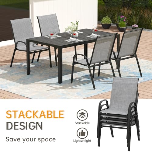 PIZZELLO 5-Piece Outdoor Patio Dining Set, 4Pcs Stackable Patio Chairs and Rectangular Dining Table, All Weather Outdoor Table and Chairs Set for Backyard, Garden, Deck and Poolside