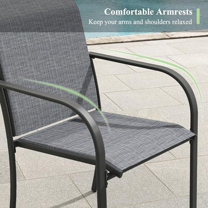 ARKOST 5 Pieces Outdoor Dining Set, Stackable Textilene Paito Chairs & 37.8" Square Dining Table with Umbrella Hole and Shelf, Patio Dining Set for Backyard, Deck, Garden, Grey & Black