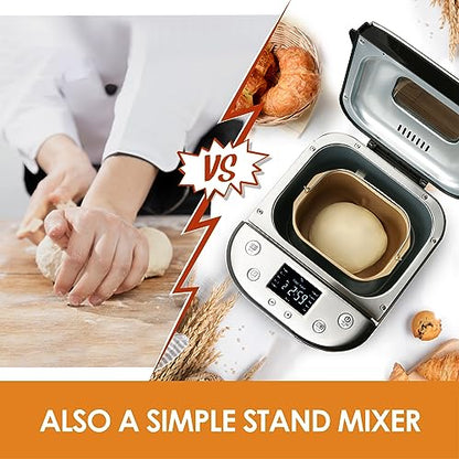 Kitchen in the box 2LB Bread Maker with Recipes Auto 15-in-1 Bread Machine Stainless Steel (SLIVER)