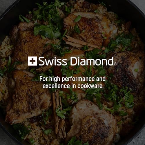 Swiss Diamond Braiser Pan with Lid, Features Stainless Steel Handle, Nonstick Diamond Coated Braising Pan with Lid Oven Safe & Dishwasher Safe, 11", 5.3 Quart, Grey