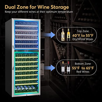 Velieta 24 Inch Wine Cooler Fridge Dual Zone, Professional Large Capacity High Wine Refrigerator with Powerful Compressor, Quiet Operation and Elegant Design-KMHJ408D