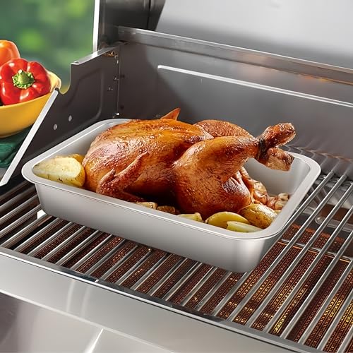 Roasting Pan Heavy Duty Stainless steel Turkey Pans for Oven,Toaster Oven Tray Pans with cooling rack,Hotel Pan, Barbeque Grill Pan,Deep Edge,Mirror treatment, Dishwasher Safe (14"x10.4"x2.8")