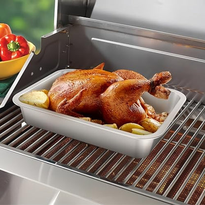 Roasting Pan Heavy Duty Stainless steel Turkey Pans for Oven,Toaster Oven Tray Pans with cooling rack,Hotel Pan, Barbeque Grill Pan,Deep Edge,Mirror treatment, Dishwasher Safe (14"x10.4"x2.8")