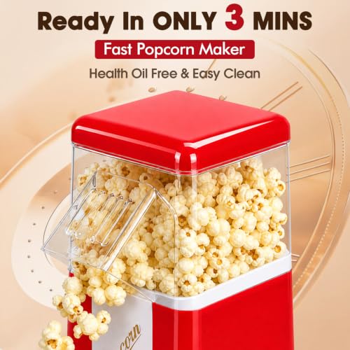 Flantor Hot Air Popcorn Popper 1200W, 12-Cup Mini Popcorn Maker
