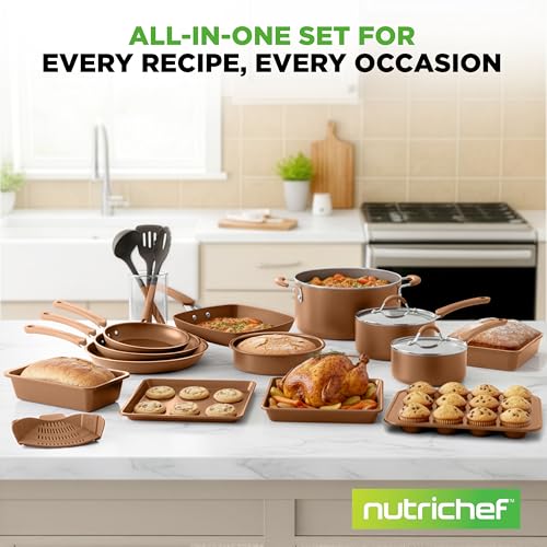 NutriChef 20-Piece Pots and Pans Set Non Stick – Induction Cookware Set, PFAS-Free Nonstick Cookware for All Cooktops, Includes Bakeware & Kitchen Utensils