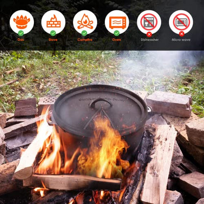 LIFERUN Dutch Oven Pot with Lid, 8 Quart Cast Iron Dutch Oven, without Feet, with Stand & Spiral-shaped Handle, Cast Iron Pot for Outdoor & Indoor