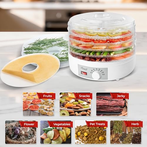Rosewill Food Dehydrator Machine, 5 BPA-Free 12.6’ Trays, Adjustable Temperature Controls | 95-158°F | 350W, Jerky, Herbs, Fruit, Veggies, Dried Snacks, White