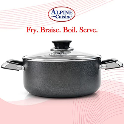 Alpine Cuisine 16 Quart Non-stick Stock Pot with Tempered Glass Lid and Carrying Handles, Multi-Purpose Cookware Aluminum Dutch Oven for Braising, Boiling, Stewing