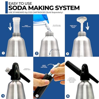 ICO Soda Siphon, Sparkling Water Maker, Soda Maker, Carbonated Water Machine for Fresh Soda Water, Cocktails, Hard Seltzers, Uses 8g C02 cartridges (Not Included), 1L/1 Pint