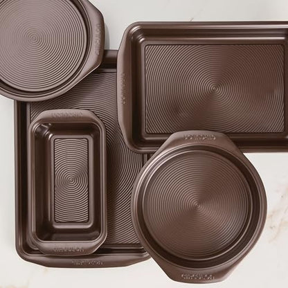 Circulon Nonstick Bakeware Set with Nonstick Cookie Sheet, Bread Pan, Bakings Pan and Cake Pans - 5 Piece, Chocolate Brown