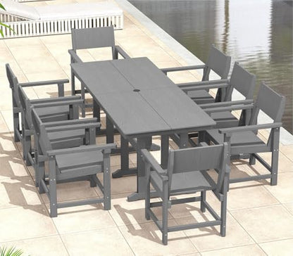 BIVODA 9-Piece Outdoor Dining Set, HDPE Weatherproof Patio Table and Chairs Set for 8, Outdoor Patio Furniture Sets with Umbrella Hole for Outside, Deck, Backyard, Garden (Grey)