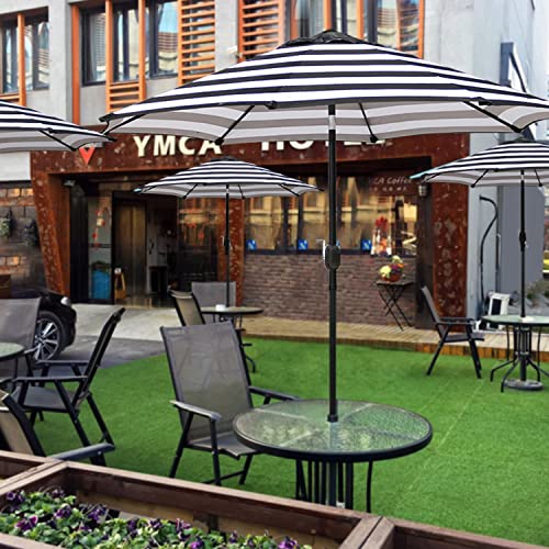 Blissun 9' Outdoor Patio Umbrella, Striped Patio Umbrella, Outdoor Table Umbrella, Market Umbrella with 8 Sturdy Ribs, Push Button Tilt and Crank (Black & White Stripe)