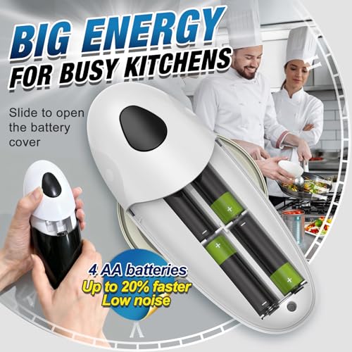 Electric Can Opener, One Press Start/Stop, Automatic Can Opener with Smooth Edge, Hands Free, Battery Powered, Electric Can Openers for kitchen, Can Openers for Seniors with Arthritis, black