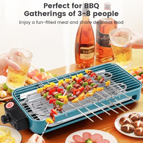 Electric Indoor Grill, 1500W Smokeless Barbecue BBQ Grill for Kitchen with Net, Fast Heat Up Power & Adjustable Temperature, for Beef, Salmon & Sausage Griddle