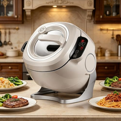 pealiritansemen Hands-Free Auto Stir Fry Machine – 2000W Electric Wok with 360° Surround Heating, 3-Level Tiltable Pot, Smart Start & Multiple Cooking Modes for Stir-Fry, Rice, Soup, Braise