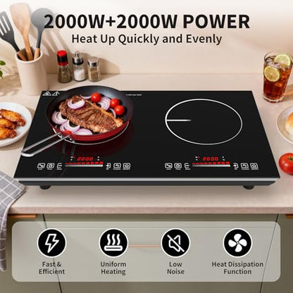 VBGK 2 burner Induction cooktop,110V 4000Winduction hot plate with touch Control,9 Power Levels, Kids Lock & Timer,LED touch control 2ourner induction cooker