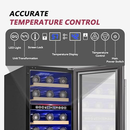 Icyglee 15" Wine Cooler Refrigerator,30 Bottle Dual Zone Wine Fridge,Silver