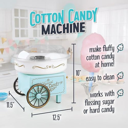 Nostalgia Vintage Hard and Sugar Free Candy Countertop Cotton Candy Maker, Includes 2 Reusable Cones And Sugar Scoop – Aqua