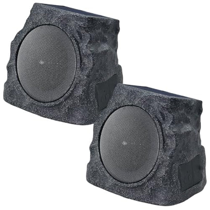 uuffoo 2-Pack Solar Powered Rock Speakers Outdoor Water-Resistant IP44 Rock Speaker with Lights RGB Colors and USB Charging for Patio Pool Party Yard Garden Outside