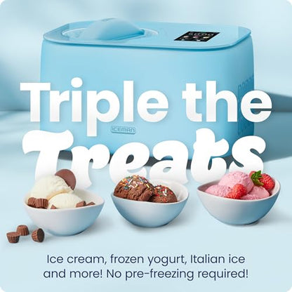 Iceman by Chefman Trio Ice Cream Maker | No Pre-Freezing with Built-In Compressor | for Ice Cream, Froyo, Sorbet, Sherbet, Italian Ice, Frozen Yogurt & More | (2) 20oz Containers & Lids
