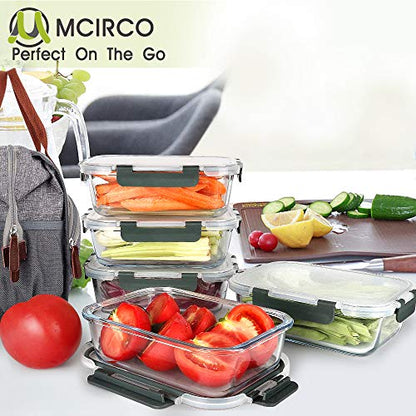 M MCIRCO [5-Packs, 36 Oz Glass Meal Prep Containers with Snap Locking Lids Glass Food Containers,Airtight Lunch Container,Microwave, Oven, Freezer and Dishwasher (4.5 Cup)