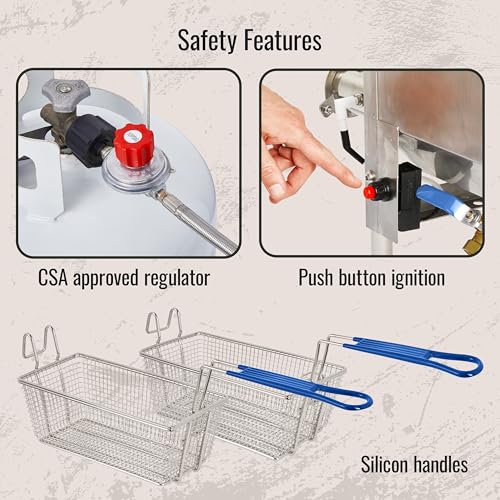 Hike Crew Outdoor 4-Gallon Propane Deep Fryer 57,000 BTU for Camping & Outdoor Kitchen with Push Ignition, 2 Stainless Mesh Frying Baskets, Built-In Thermometer, Gas Regulator & Drain Valve