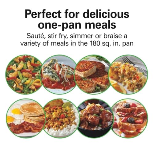 Hamilton-Beach 20.5" Durathon Ceramic Reversible Nonstick Electric Skillet, 1500W Electric Pan with Adjustable Temperature Control, Dishwasher-Safe Parts, Black