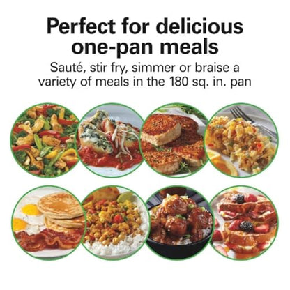 Hamilton-Beach 20.5" Durathon Ceramic Reversible Nonstick Electric Skillet, 1500W Electric Pan with Adjustable Temperature Control, Dishwasher-Safe Parts, Black