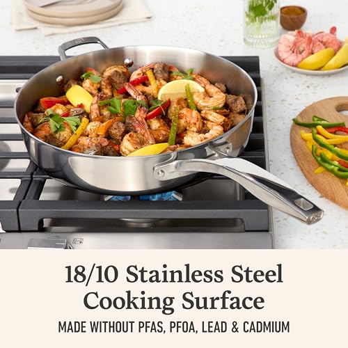 Calphalon Premier Polished 5-Ply Stainless Steel Cookware Set w/Turbo Heat Tech 8 Piece Includes Frying Pans, Pots and Pans Set, Induction, Oven Safe 500F, PFOA Free, Polished Stainless Silver