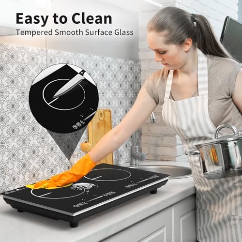 VBGK 2 burner Induction cooktop,110V 4000Winduction hot plate with touch Control,9 Power Levels, Kids Lock & Timer,LED touch control 2ourner induction cooker