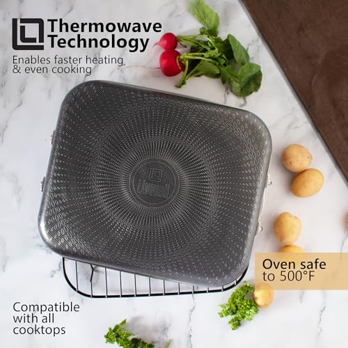 LIVWELL DiamondClad 12 X 14- Inch Hybrid Nonstick Roasting Pan with Rack | Stainless Steel, PFOA & PFAS-Free | Oven, Dishwasher & Metal Utensil Safe