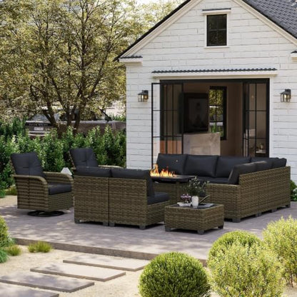 LazySunsets 13 Piece Patio Furniture Set with Fire Pit Table, Black
