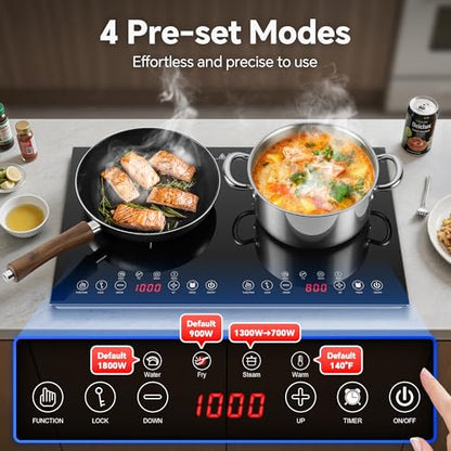 Portable Double Induction Cooktop, 1800W 2 Burner Induction Burner