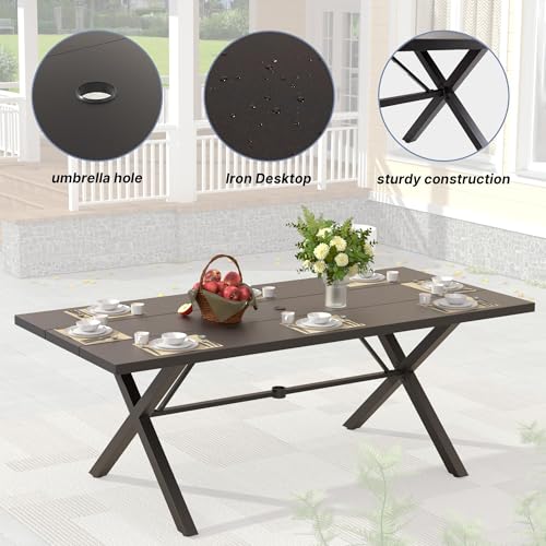 RTDTD 16 PCS Outdoor Patio Dining Set,Patio Table and Chairs Metal Outdoor Patio Furniture Set with Umbrella Hole,Dining Table Set with Swivel Chairs for Deck,Backyard and Garden,Brown