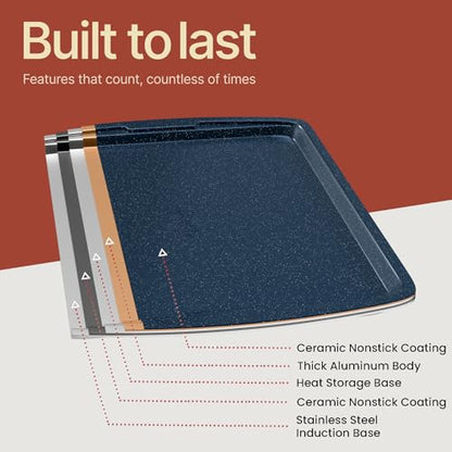Blue Marble 10-Piece Bakeware Sets, Nonstick Carbon Steel Baking Sheet & Pans, Stackable Space-Saving Bakeware, Dishwasher Safe, Stain-resistant, PFOAPFOSPTFE Free, Oven Safe Up To 450°F (230°C)