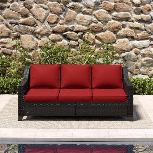 MeetLeisure Luxury 3 Seater Outdoor Patio Couch with Handwoven PE Wicker