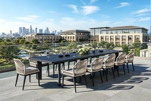 PURPLE LEAF 13 Pieces Patio Dining Set with Cushion and Backrest, Dark Grey