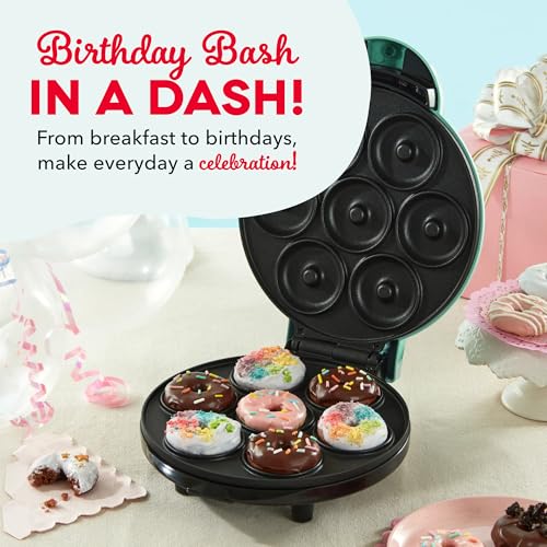 Dash Express Mini Donut Maker - Homemade Dessert Maker - Features Double-Sided, Non-Stick Surface & Space-Saving Design - Makes 7 - Aqua