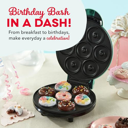 Dash Express Mini Donut Maker - Homemade Dessert Maker - Features Double-Sided, Non-Stick Surface & Space-Saving Design - Makes 7 - Aqua