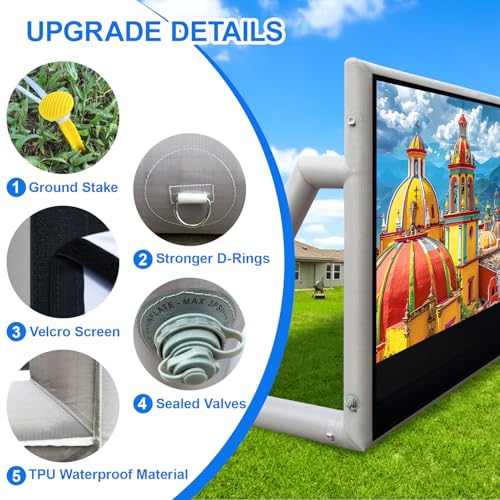 SAYOK 10FT(120IN) Inflatable Projector Screen for Outdoor Movies, Pool Parties & Backyard, Waterproof TPU Material, No Need Constant Inflating, Portable Movie Screen for Projector