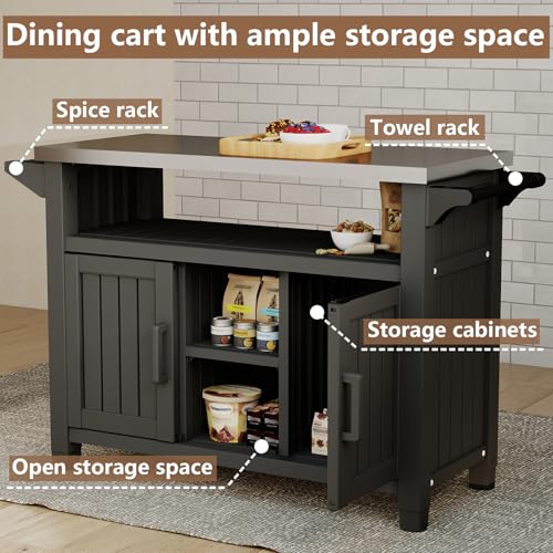 EasyUp Outdoor Storage Cabinet,Patio Storage Table, Bar Table with Wheels,Outdoor Bar Cart for Patio, Poolside and Backyard,Black