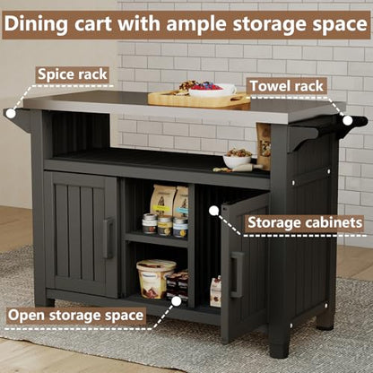EasyUp Outdoor Storage Cabinet,Patio Storage Table, Bar Table with Wheels,Outdoor Bar Cart for Patio, Poolside and Backyard,Black