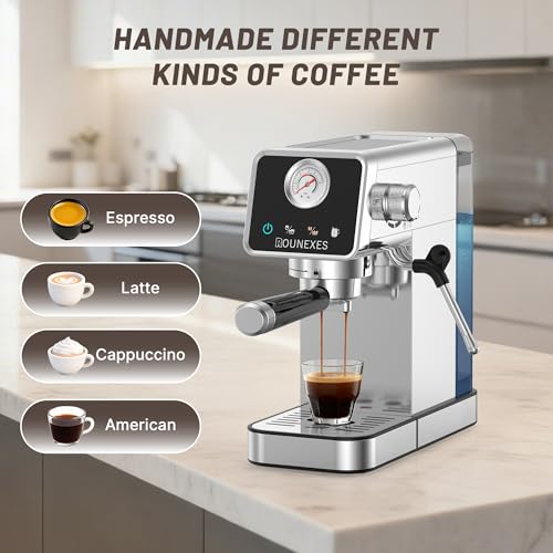 20 Bar Espresso Machine with Milk Frother, Semi-Automatic Espresso Machine with Pressure Gauge & Touchscreen, Compact Stainless Steel Espresso Maker for Home & Office, 51mm Portafilter, Silver