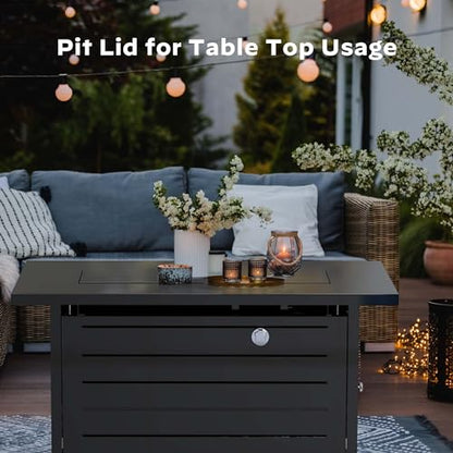 Ciays 42-Inch Propane Fire Pit – 60,000 BTU Steel Gas Fire Pit Table for Outside, Steel Lid & Lava Rock, 2 in 1 Fire Table, Adds Warmth to Gatherings & Parties on Patio, Deck, Garden & Backyard, Black