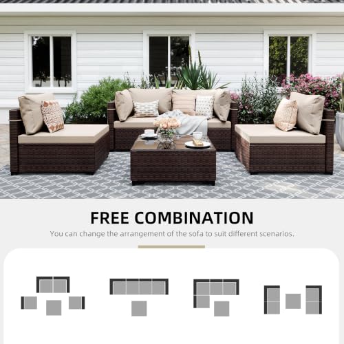 UPHA 5-Piece Wicker Patio Furniture Set with Coffee Table, Beige