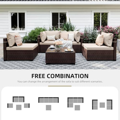 UPHA 5-Piece Wicker Patio Furniture Set with Coffee Table, Beige