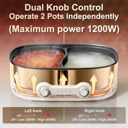 Stariver Hot Pot Electric with Divider, 7L Shabu Shabu Pot, 2-Temp Control (Separate Settings per Side) Non-Stick Hotpot Pot Electric, Perfect for Family Dinners & Parties