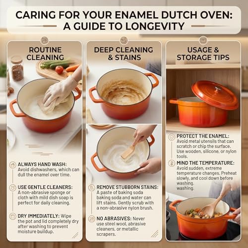 YJX Cast Iron Dutch Oven Pot with Lid, Enameled Cast Iron Pot, Orange Bread Dutch Oven, 4QT Heavy-Duty Cookware Oven Safe to 500°F for Bread Baking, Braising, Stews, Roasting