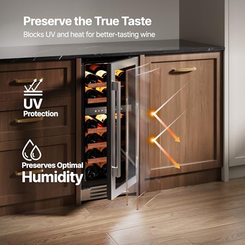 Ca'Lefort 15 Inch Wine Fridge, 28-Bottle Dual Zone Wine Cooler Refrigerator