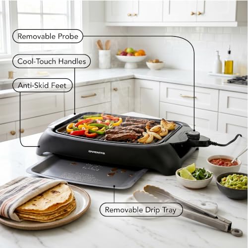 OVENTE Electric Indoor Grill, 13x10 Inch Non-Stick Plate, Black GD1632NLB